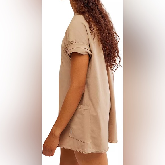Free People FP Movement Hot Shot Tee Romper in Medium Mocha.  T-Shirt Romper NWT - Picture 9 of 16